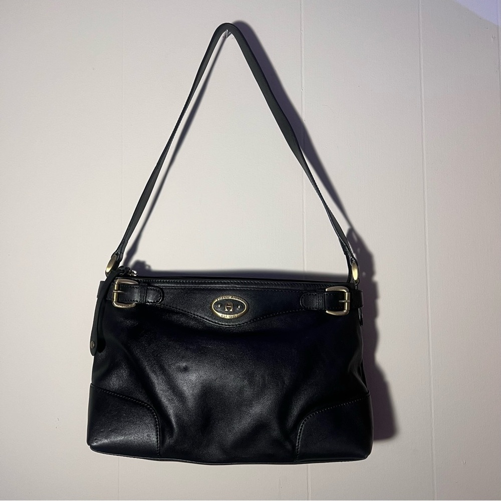 Vintage Eitenne Aigner Black Leather Shoulder Bag
